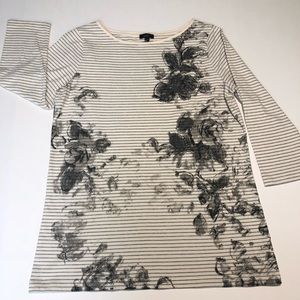 Talbots 3/4 sleeve striped flowered tee